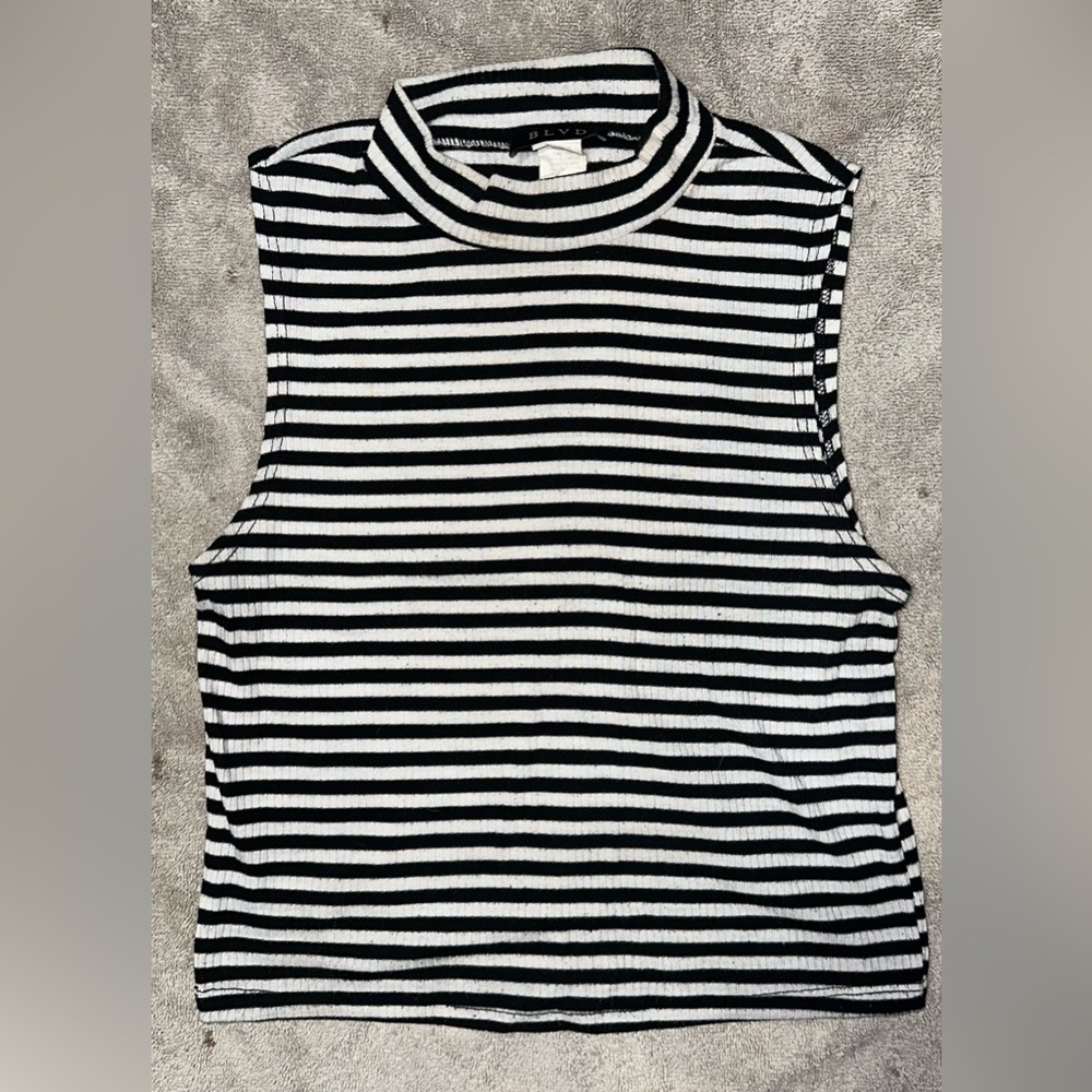 BLVD Black and White Striped Tank Top